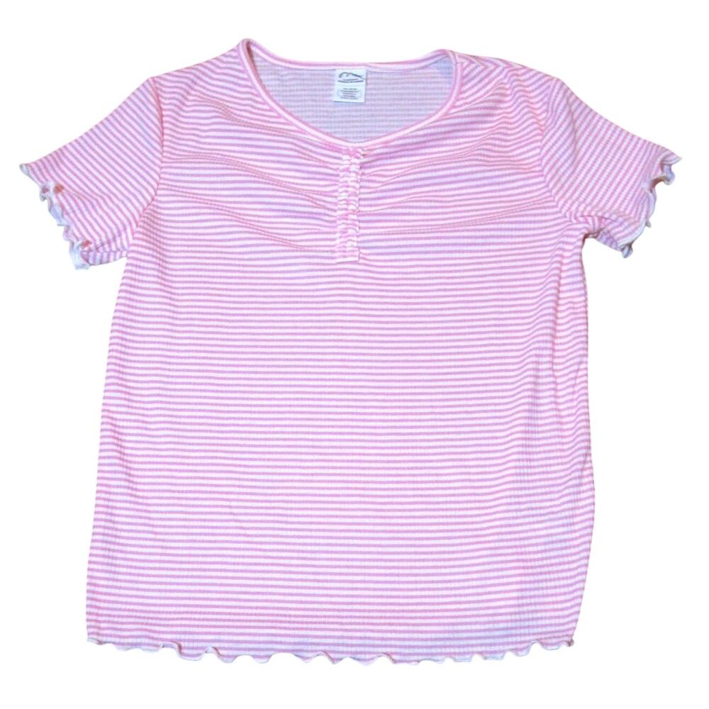 Art Class Girls Pajama Top XXL (16/18) Pink & White Striped Ecofashion Sleepwear